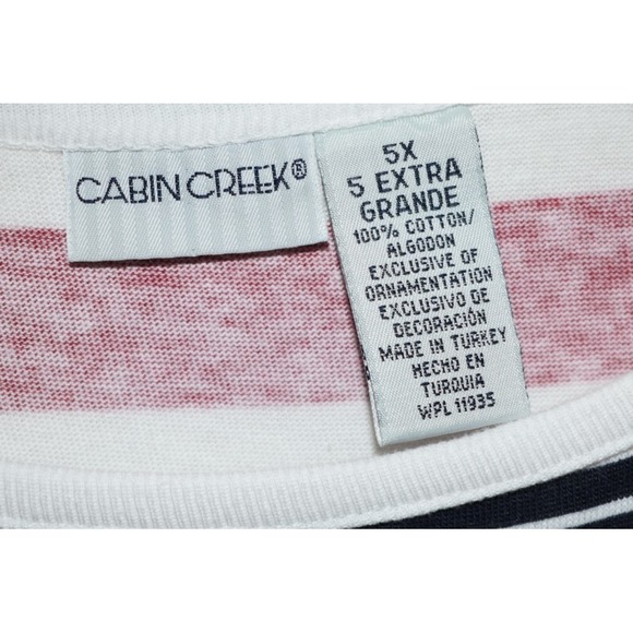 Cabin Creek 5X Short Slv Top  Stars Stripes Red White Blue 100% Cotton Pullover - Picture 9 of 16